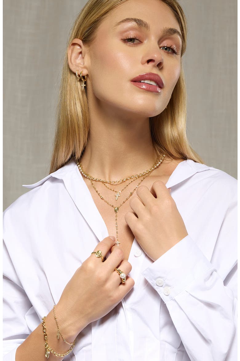 Cubic Zirconia Cross Double Hoop Earrings, Alternate, color, GOLD
