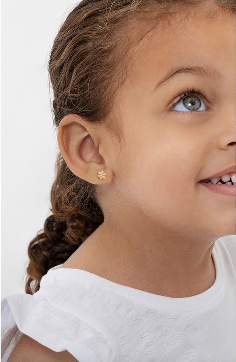 In Season Jewelry 14k Tiny Cubic Zirconia Flower Earrings, Alternate, color, Gold