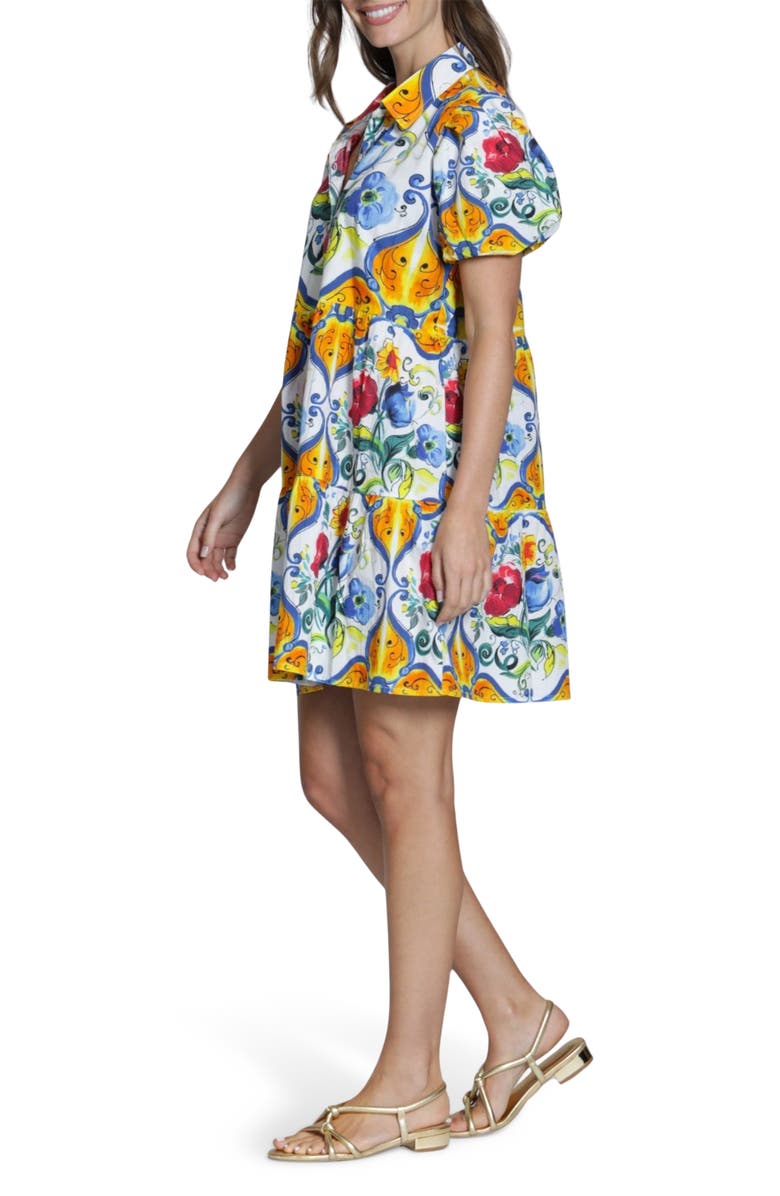 APNY Floral Ruffle Hem Cotton Mini Shirtdress, Alternate, color, Blue Multi