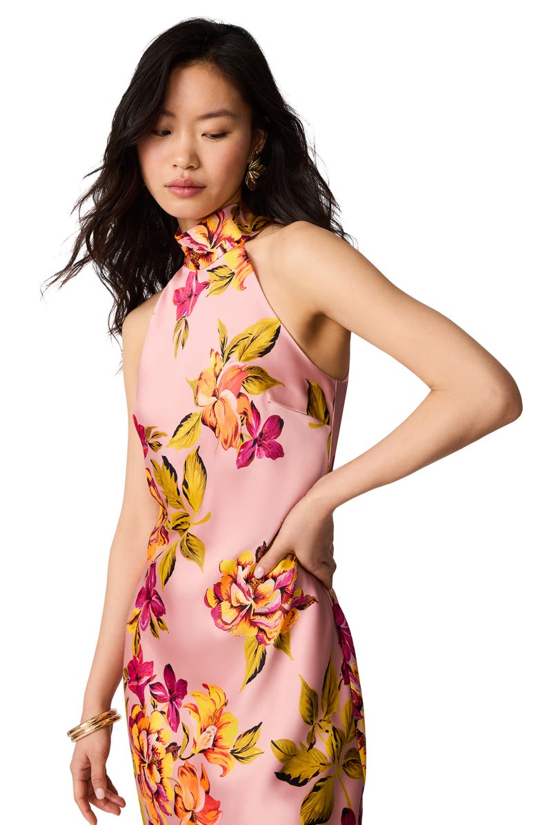 Steve Madden Lara Floral Halter Neck Midi Dress, Alternate, color, Tropical Breeze