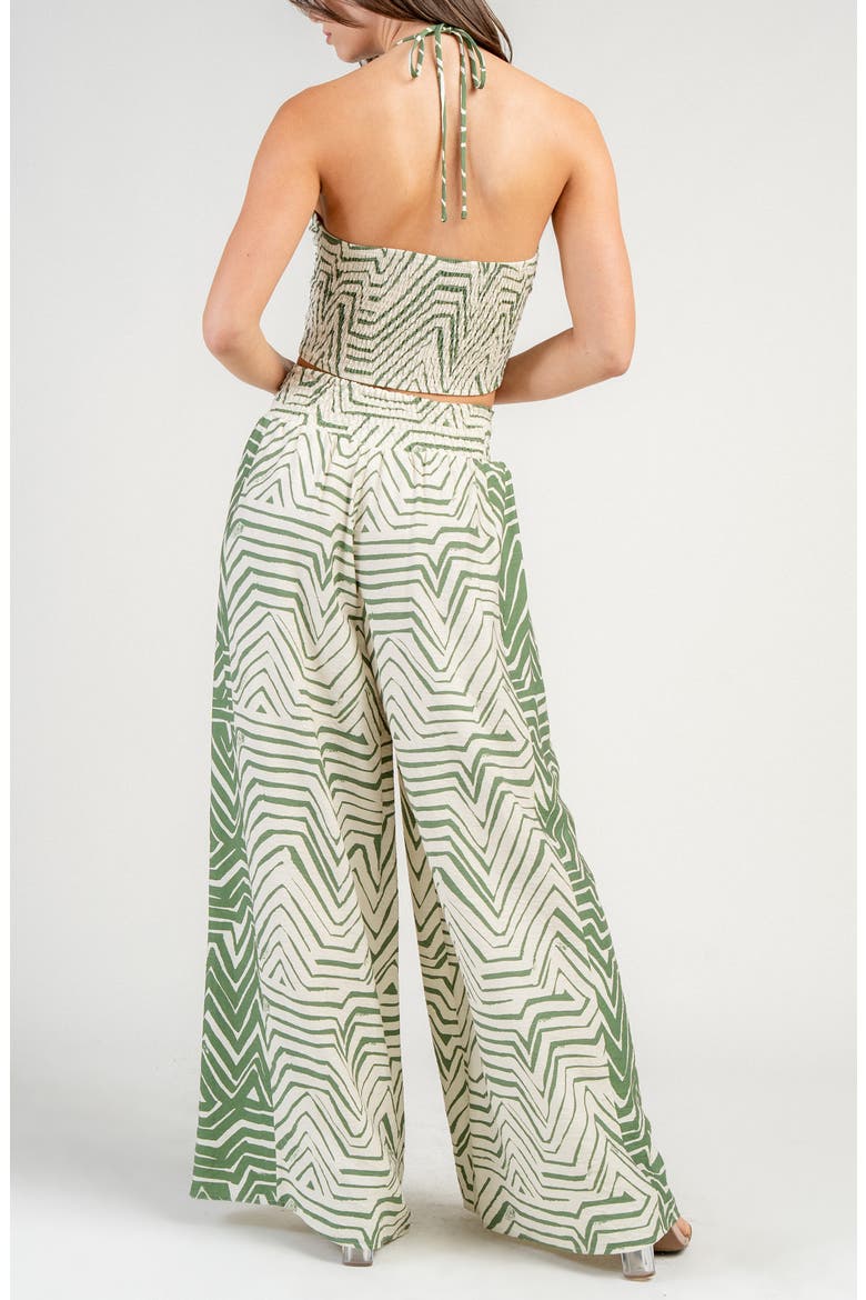 Printed Two-Piece Halter Top and Wide Leg Pants Set, Alternate, color, IVORY / GREEN