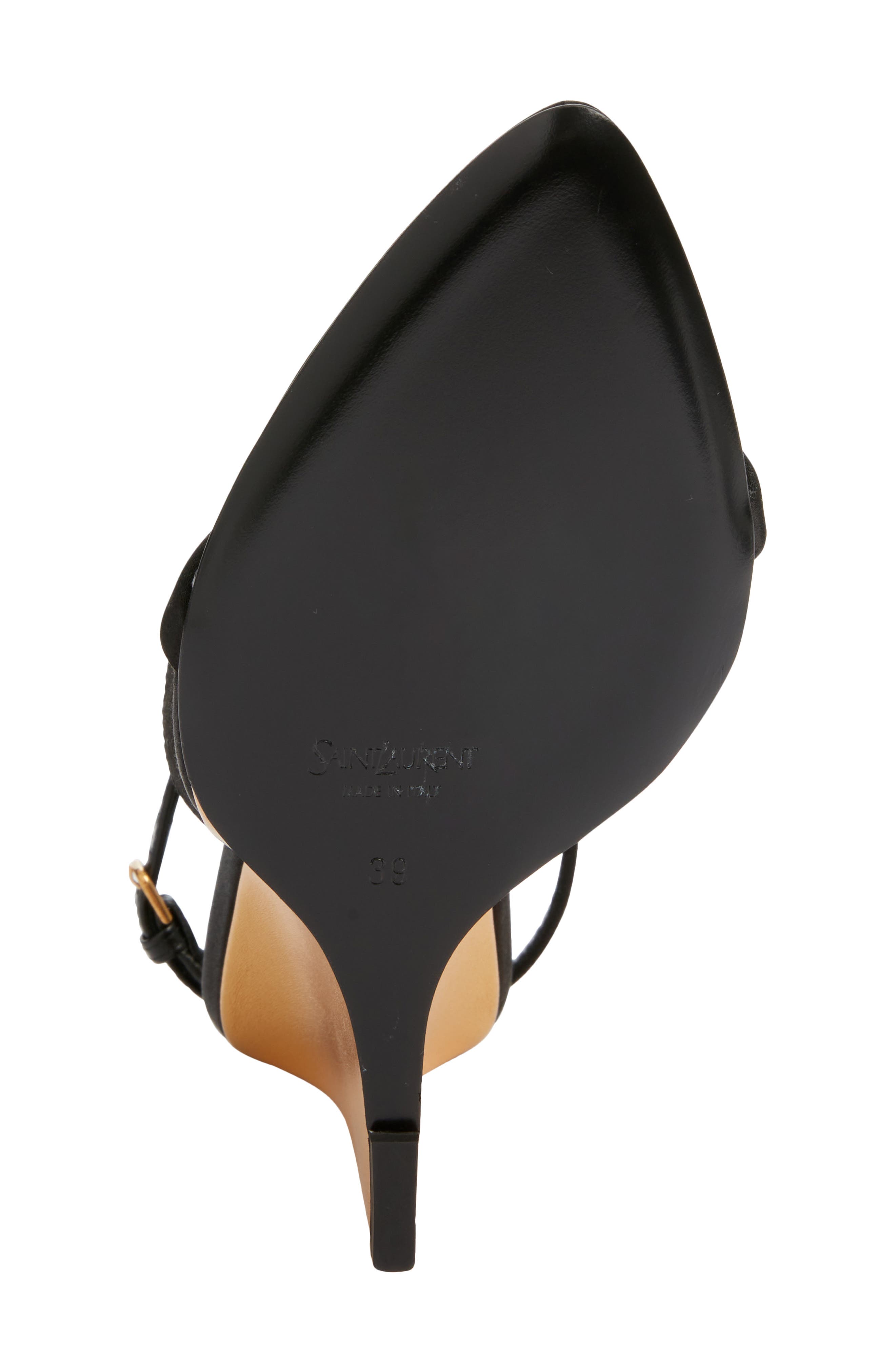 Saint Laurent Sculpted Wedge Sandal, Alternate, color, Noir/ Sun Gold