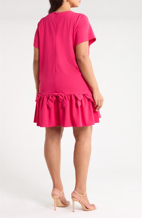 Bow Drop Waist Ruffle Shift Dress