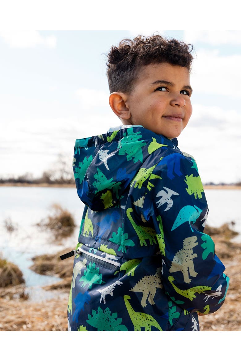 Packable Dinosaur Windbreaker in Polyester, Alternate, color, Blue Dinosaur Print