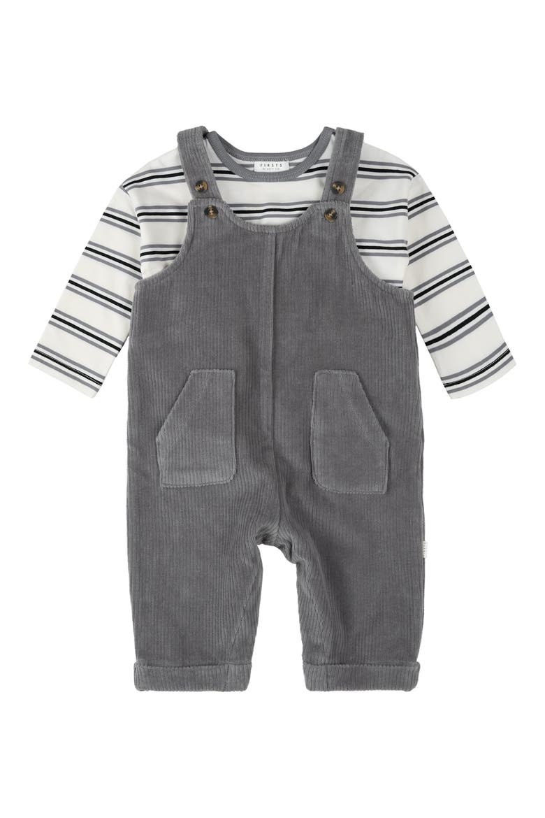 Long Sleeve Top & Corduroy Overalls Set, Alternate, color, MEDIUM GREY