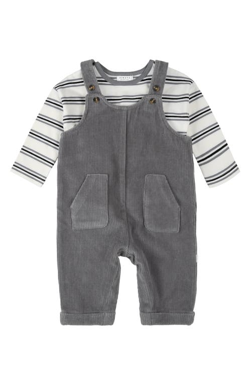 Firsts By Petit Lem Long Sleeve Top & Corduroy Overalls Set In Gray
