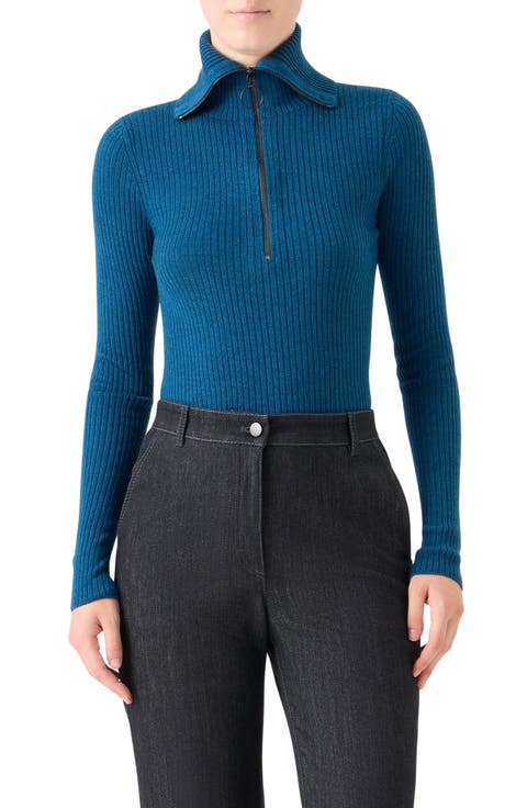 Virgin Merino Wool Half Zip Turtleneck Sweater