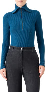 Akris punto Virgin Merino Wool Half Zip Turtleneck Sweater
