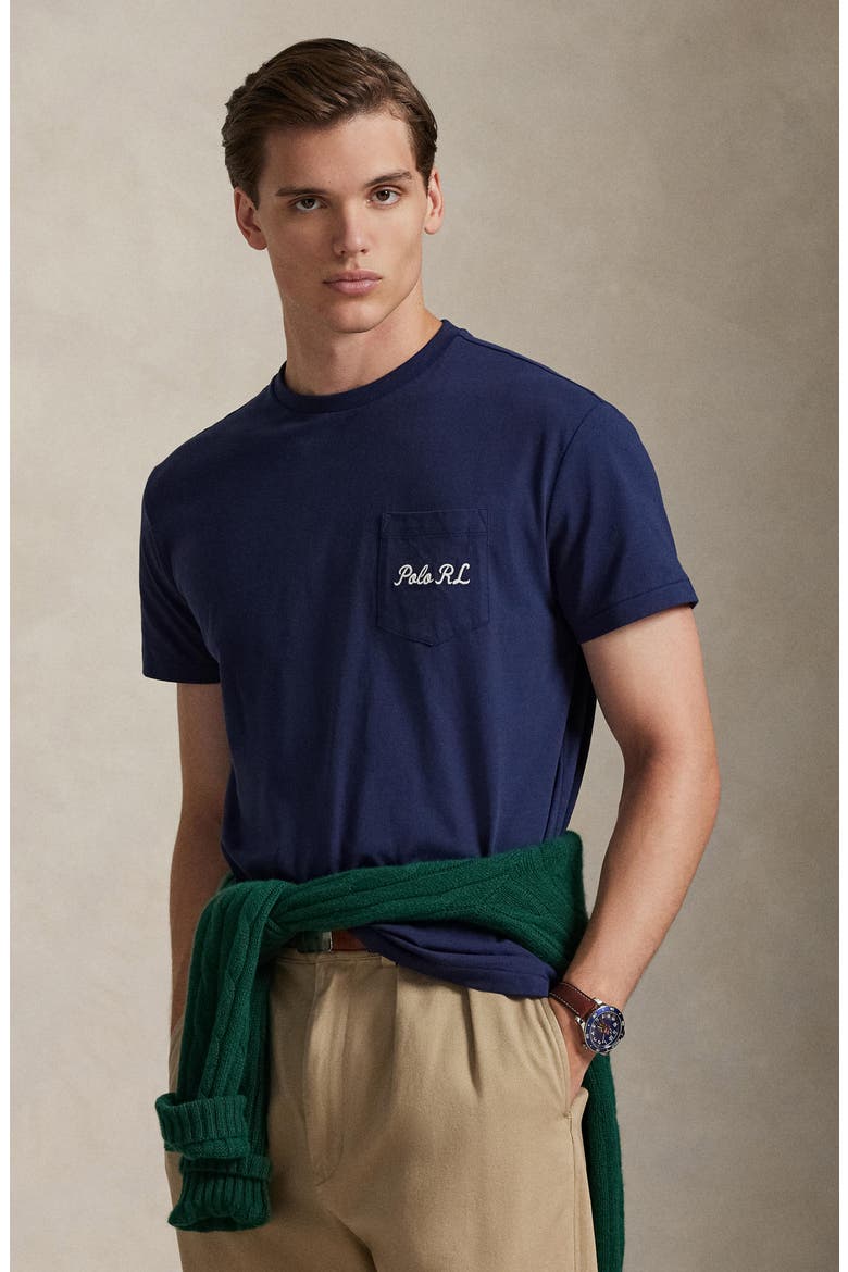 Classic Fit Polo Bear Embroidered Pocket Graphic T-Shirt, Alternate, color, NEWPORT NAVY-SOCIETY BEAR