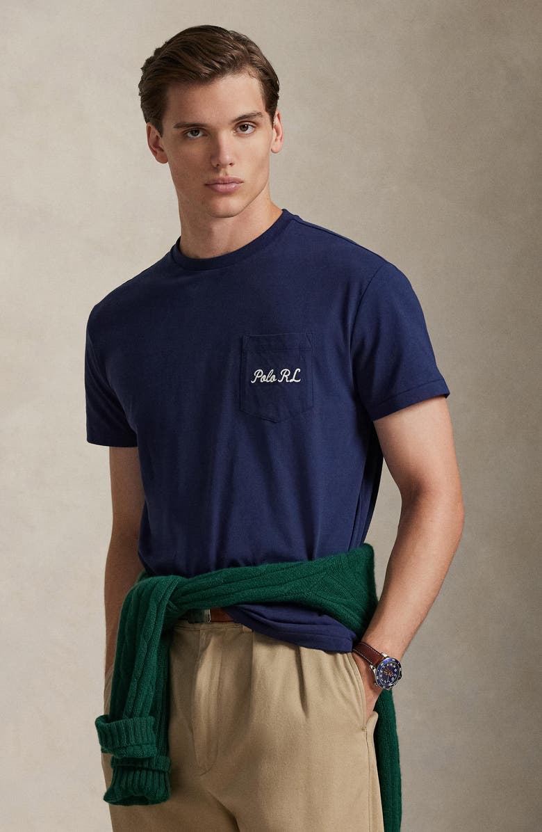 Polo Ralph Lauren Classic Fit Polo Bear Embroidered Pocket Graphic T-Shirt, Alternate, color, Newport Navy-Society Bear