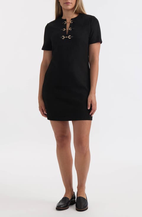 Horsebit Detail Faux Suede Shift Dress