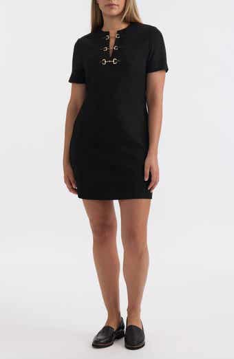 Ellen Tracy Horsebit Detail Faux Suede Shift Dress