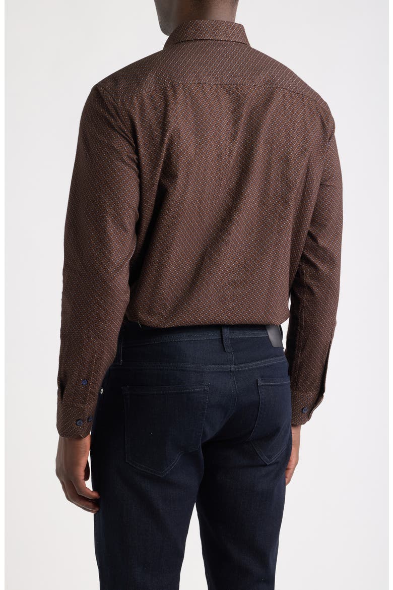 Lane Print Cotton Button-Up Shirt, Alternate, color, BROWN / NAVY LINKED OVAL