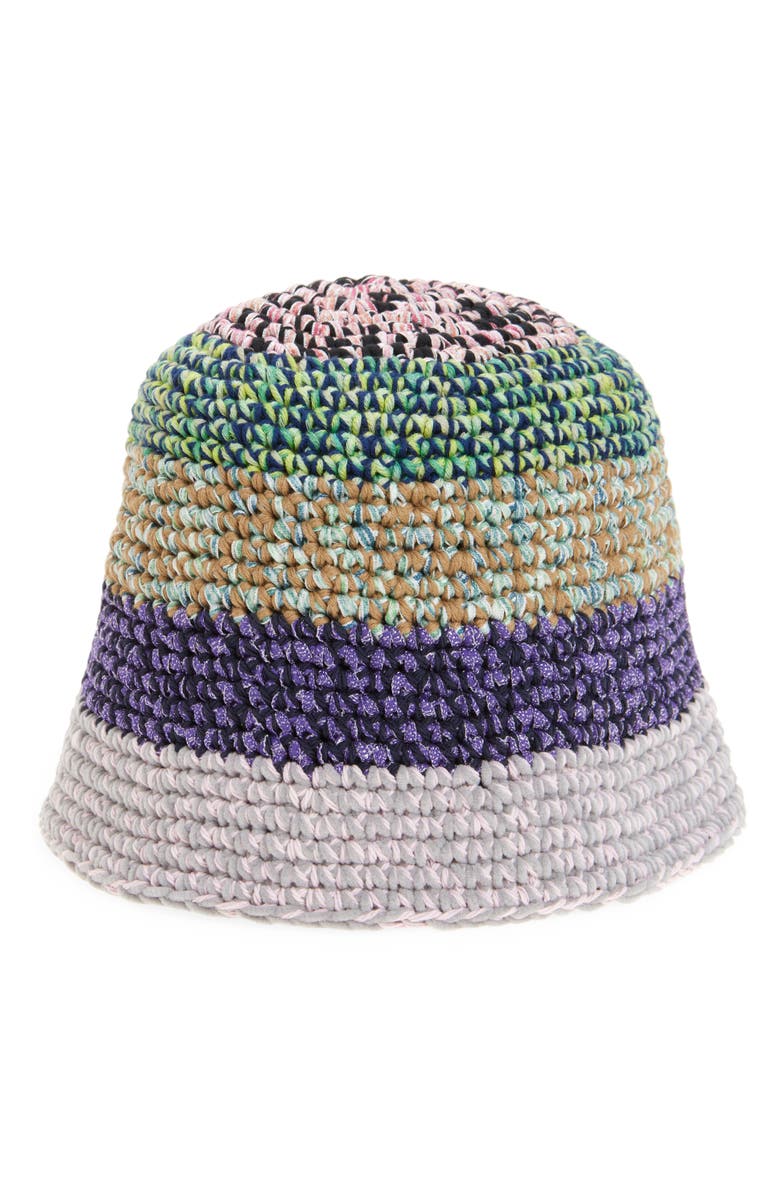 Waste Yarn Project Fanta 3 One of a Kind Crochet Bucket Hat, Main, color, Purple Multi Stripe