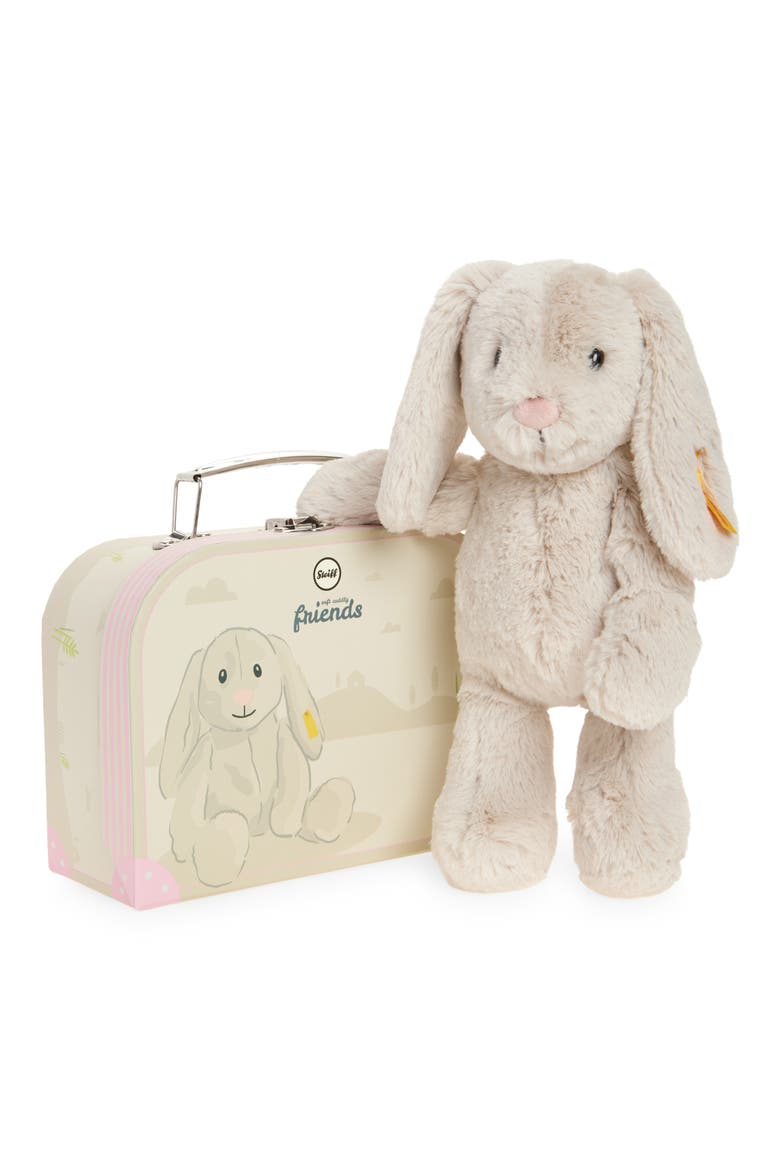 Hoppie Rabbit Stuffed Animal & Suitcase, Main, color, PALE GREY