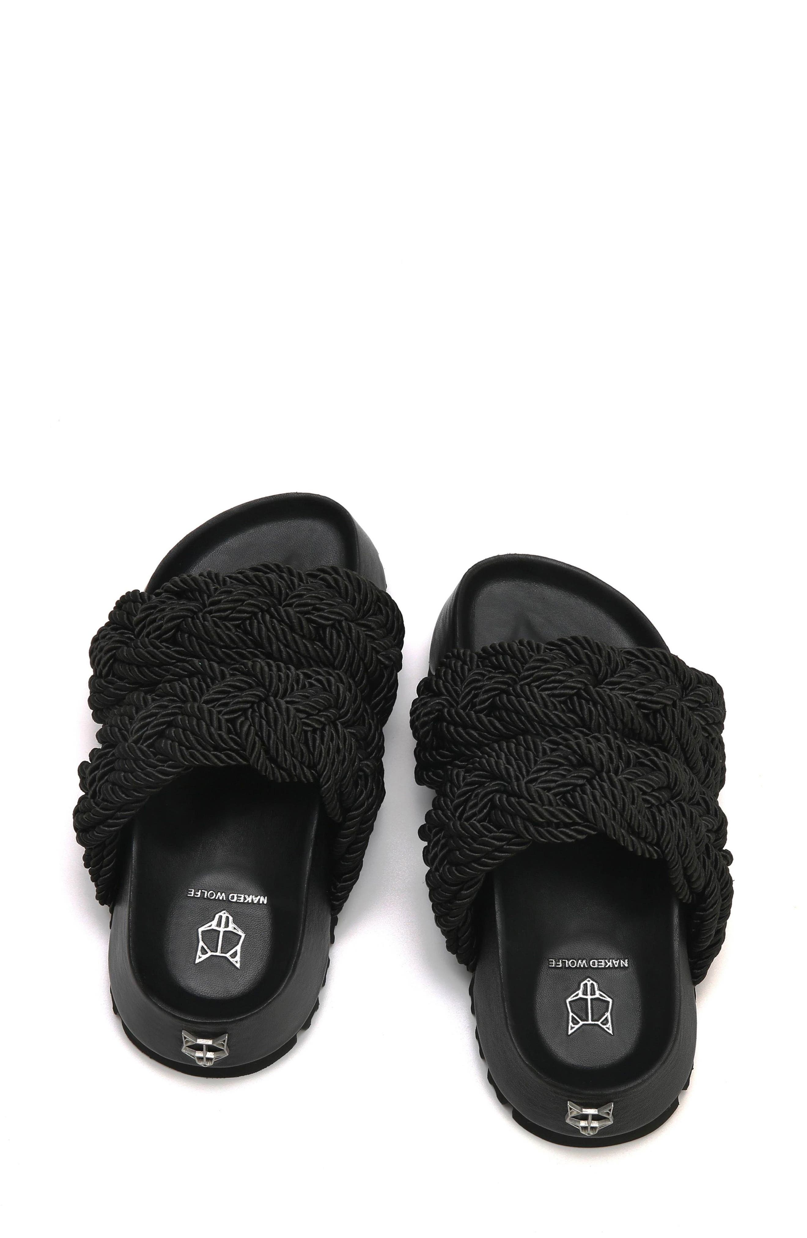 Naked Wolfe Venice Black Rope Braided Platform Slide Sandal, Alternate, color, 