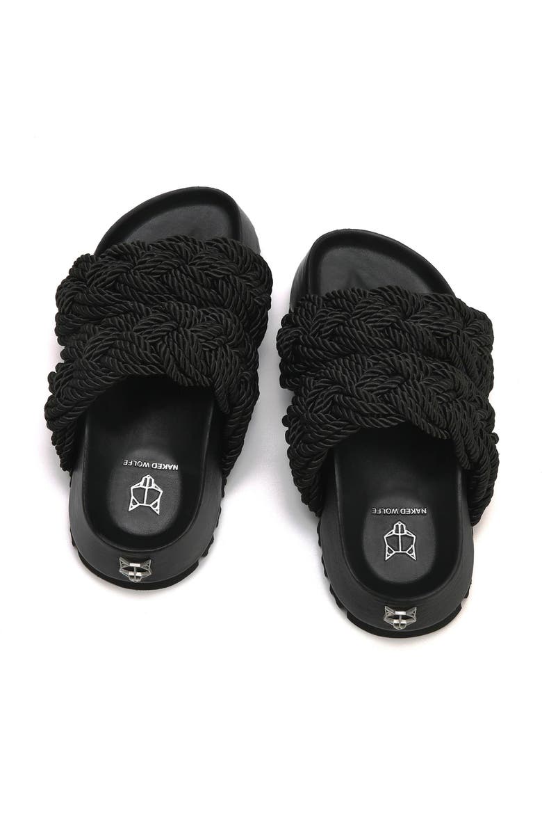 Naked Wolfe Venice Black Rope Braided Platform Slide Sandal, Alternate, color,