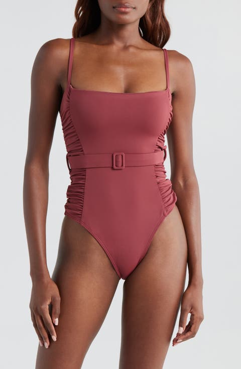 Ruched Belted One-Piece Swimsuit