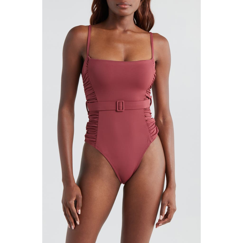 HUTCH HUTCH RUCHED BELTED ONE-PIECE SWIMSUIT
