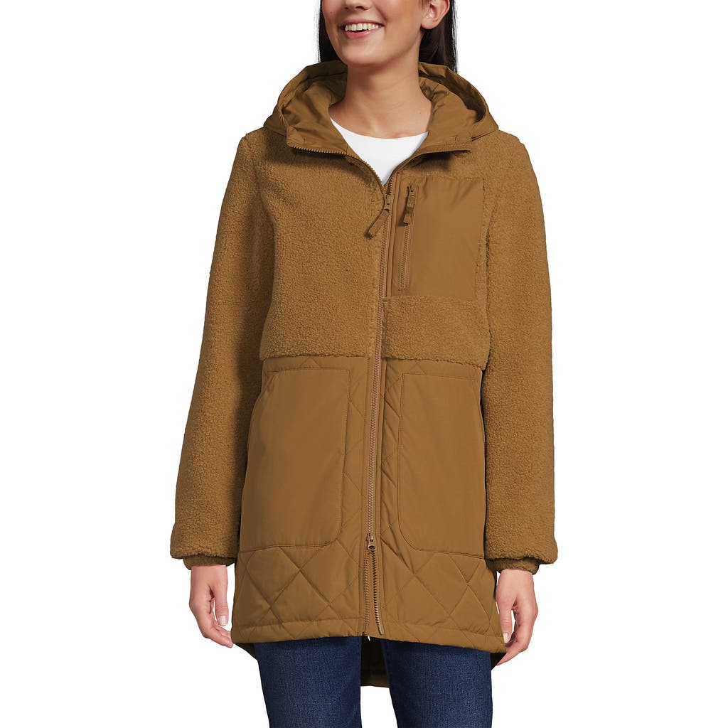 Lands' End High Pile Quilted Mixed Media Parka In Brown