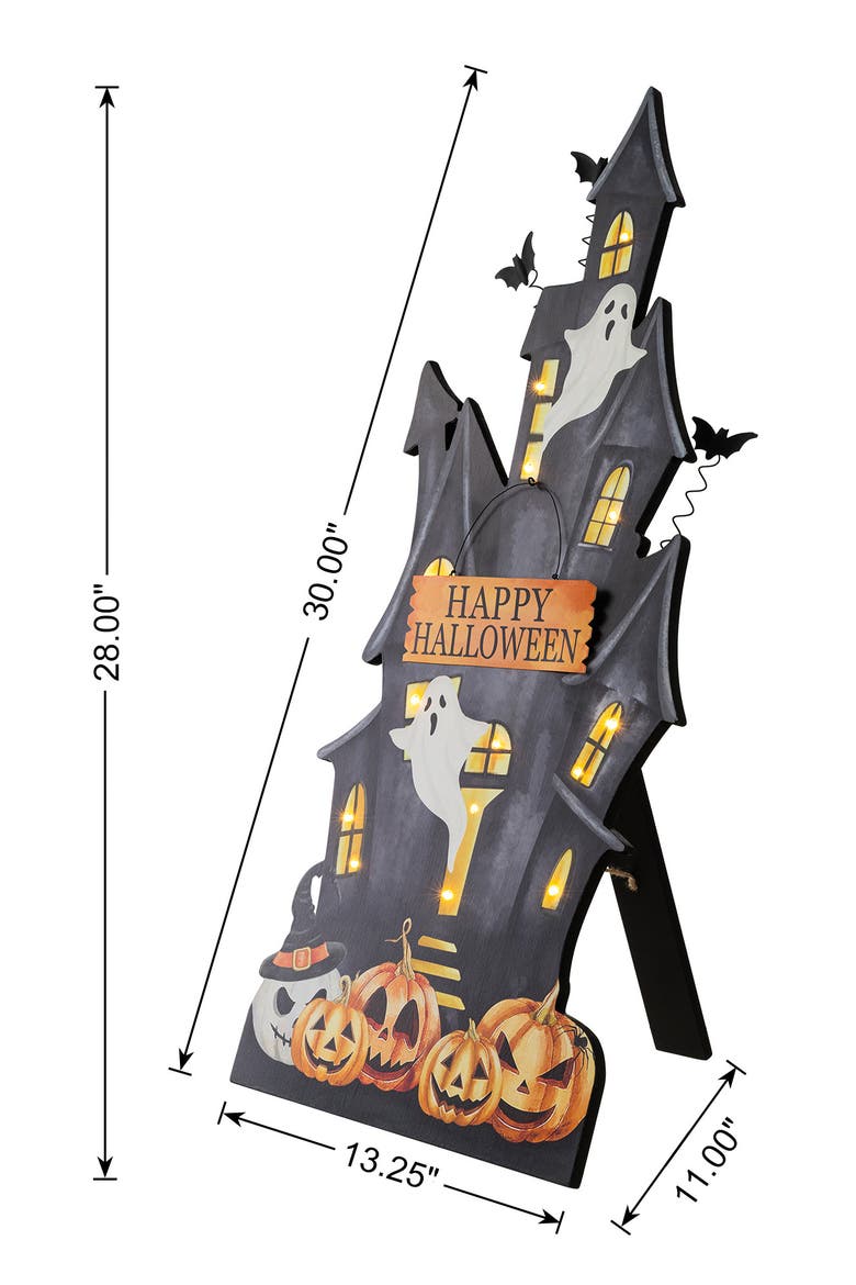 30"H Halloween Lighted Wooden Haunted House Porch Decor, Alternate, color, Black