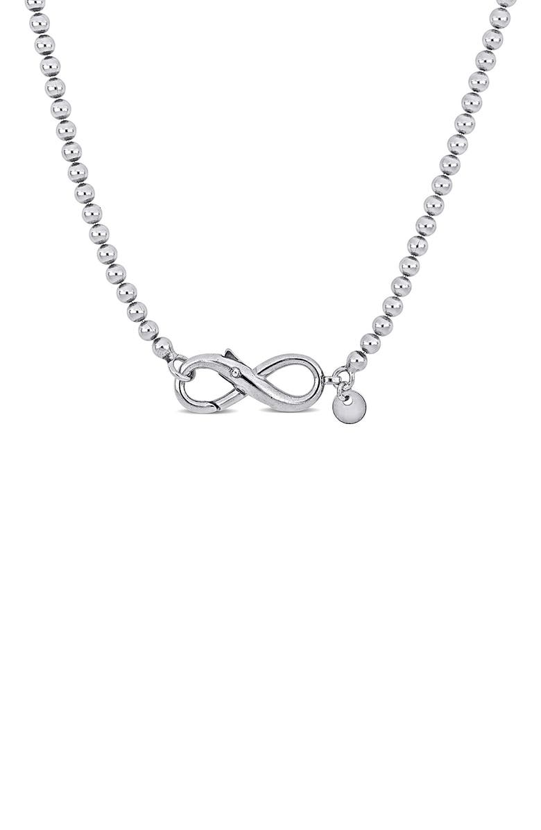 DELMAR Infinity Bead Link Necklace, Main, color, Silver
