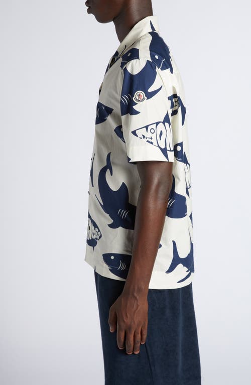 Moncler Chemise À Manches Courtes En Coton À Imprimé Requin In Blue