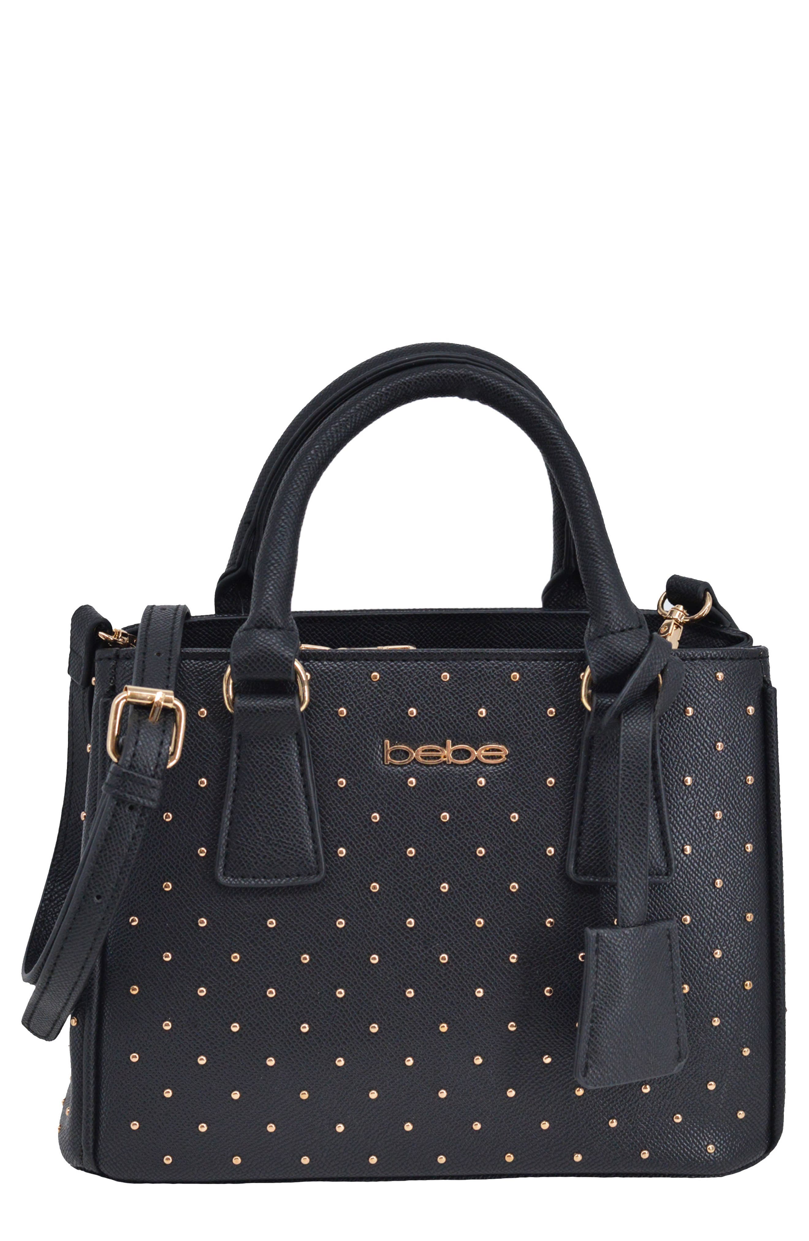 bebe Sagan Studded Mini Satchel, Main, color, Black