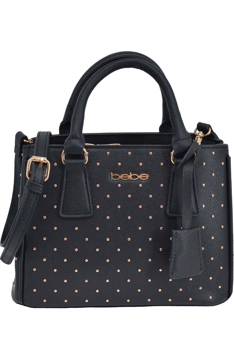 bebe Sagan Studded Mini Satchel, Main, color, Black