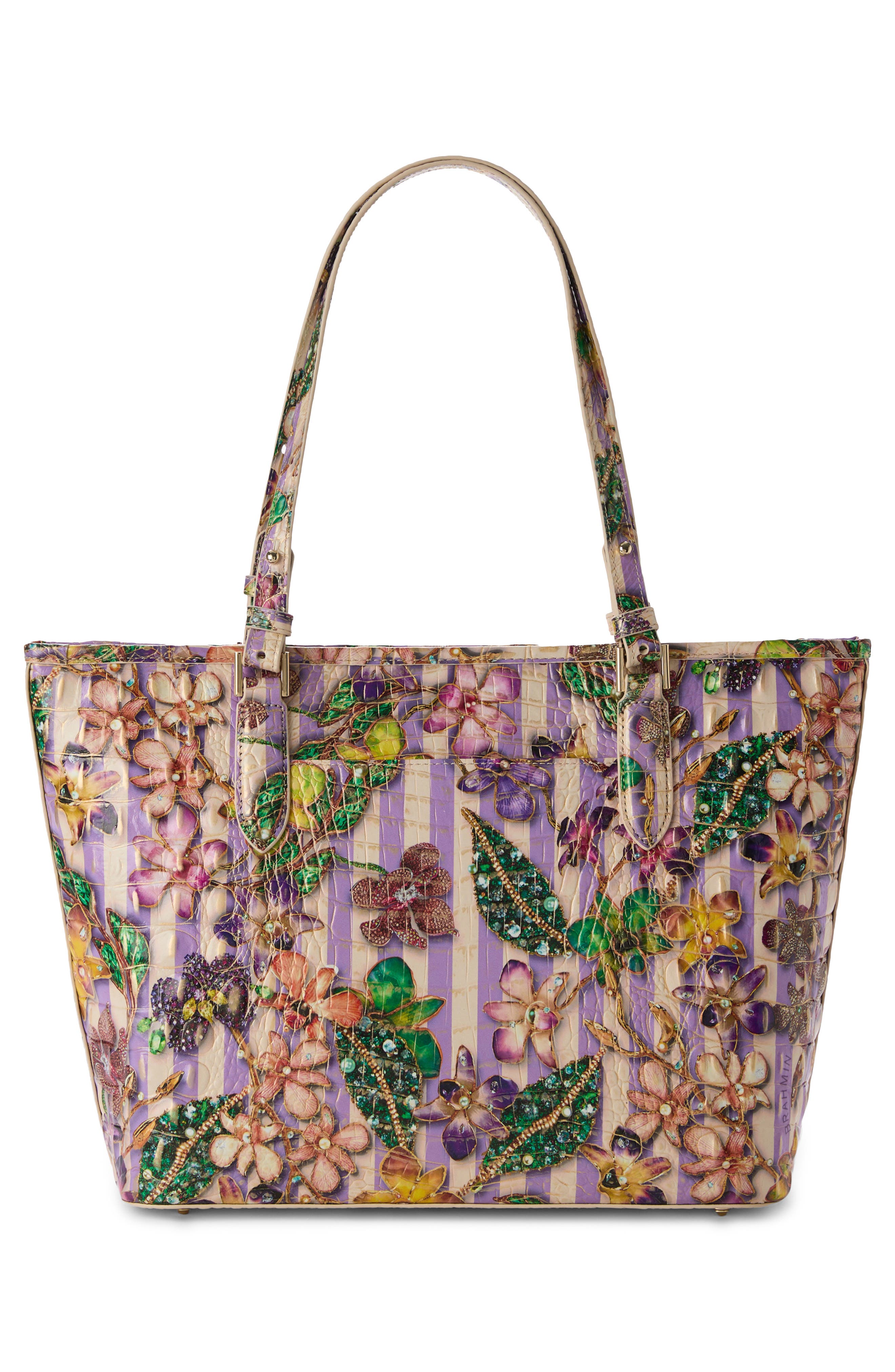 Medium Asher Croc Embossed Leather Tote, Alternate, color, PINSTRIPE PETALS