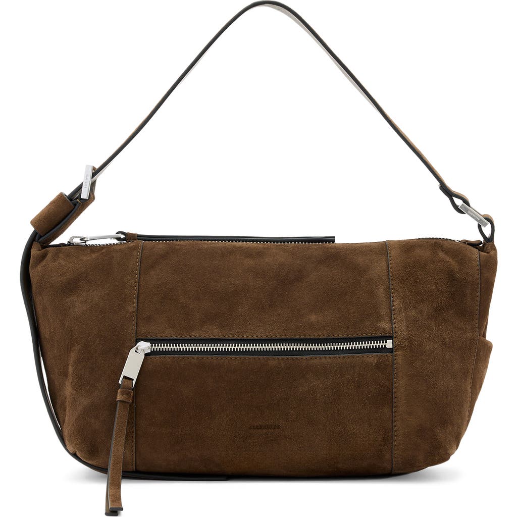 Allsaints Womens Fango Brown Vega Suede Shoulder Bag In Brown