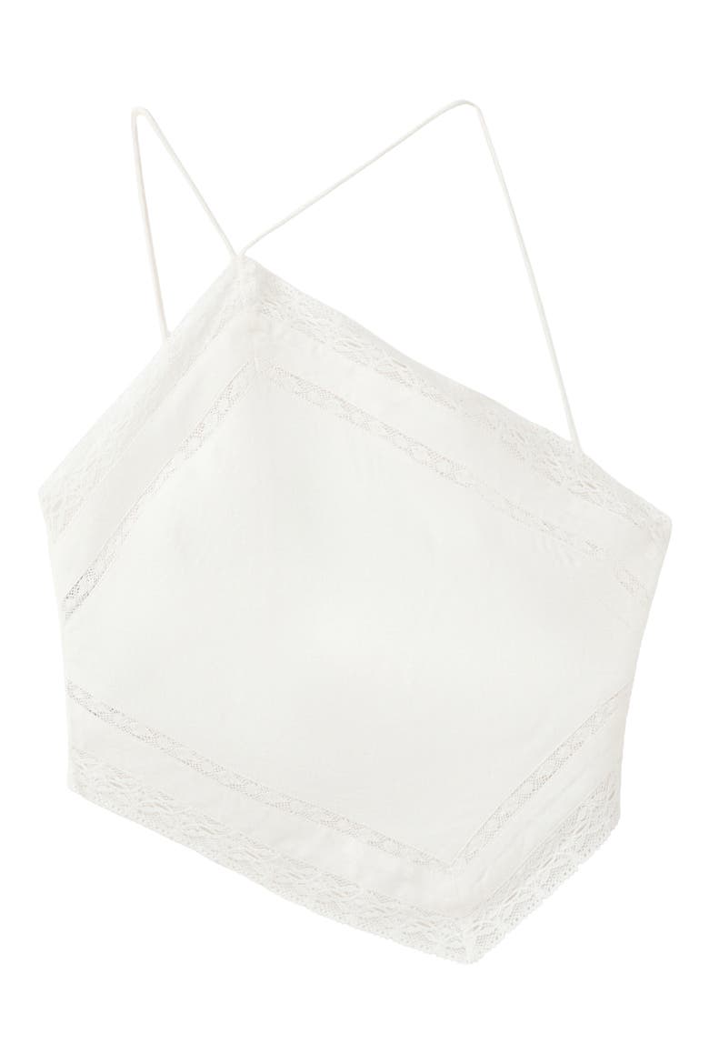 Lace Trim Asymmetric Halter Neck Top, Alternate, color, OFF WHITE