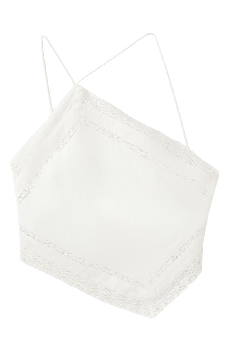 MANGO Lace Trim Asymmetric Halter Neck Top, Alternate, color, Off White