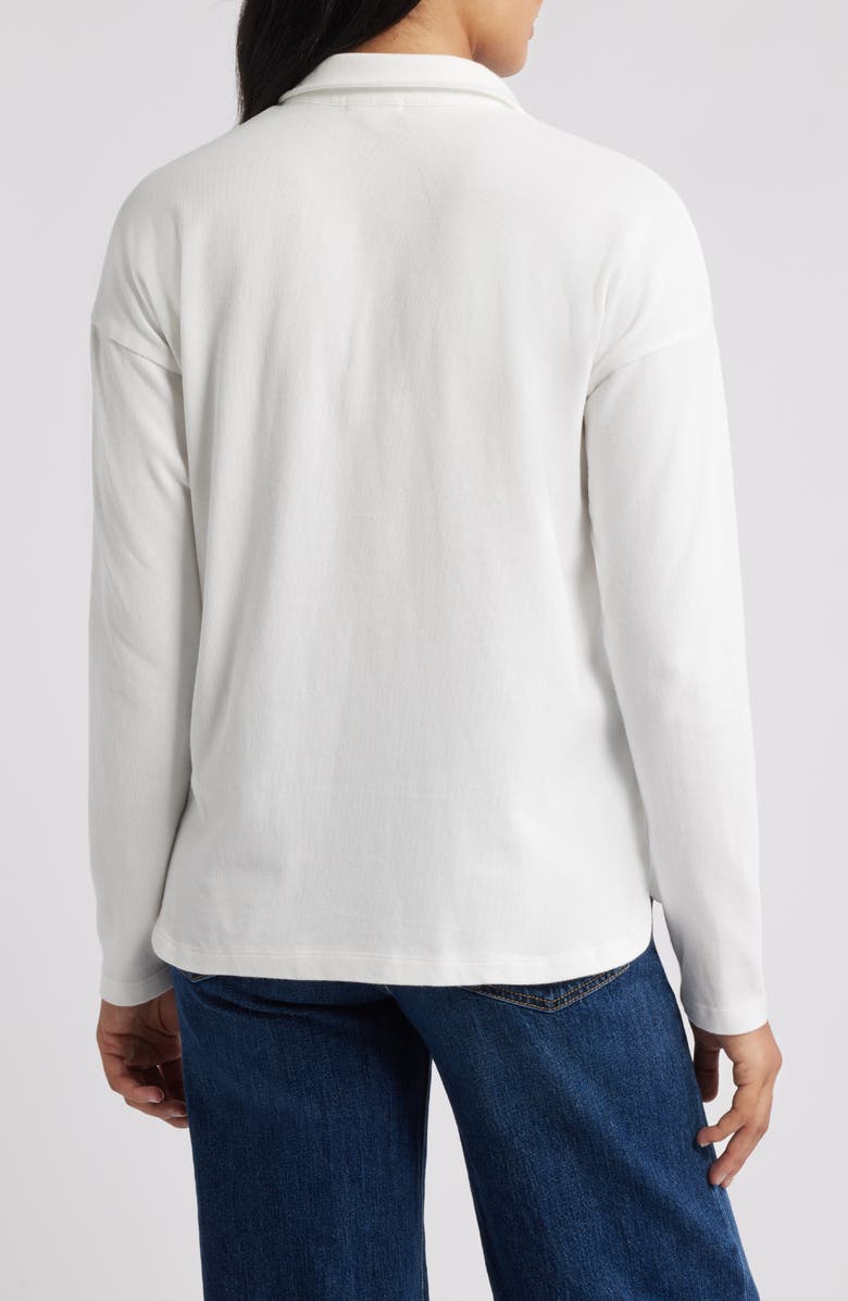 NZT by NIC+ZOE Easy Long Sleeve Cotton Polo, Alternate, color, Paper White