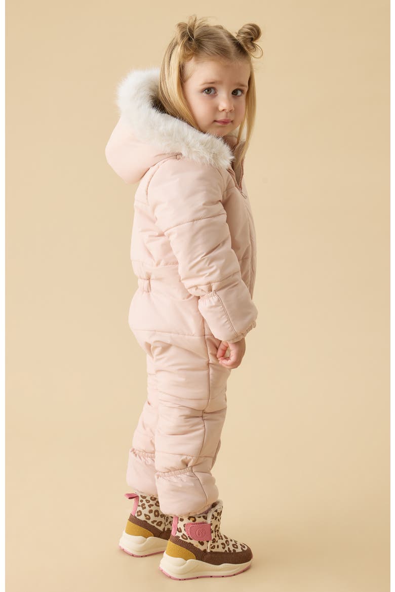 Recycled Faux Fur Lined Embroidered Snowsuit, Alternate, color, Peach Whip