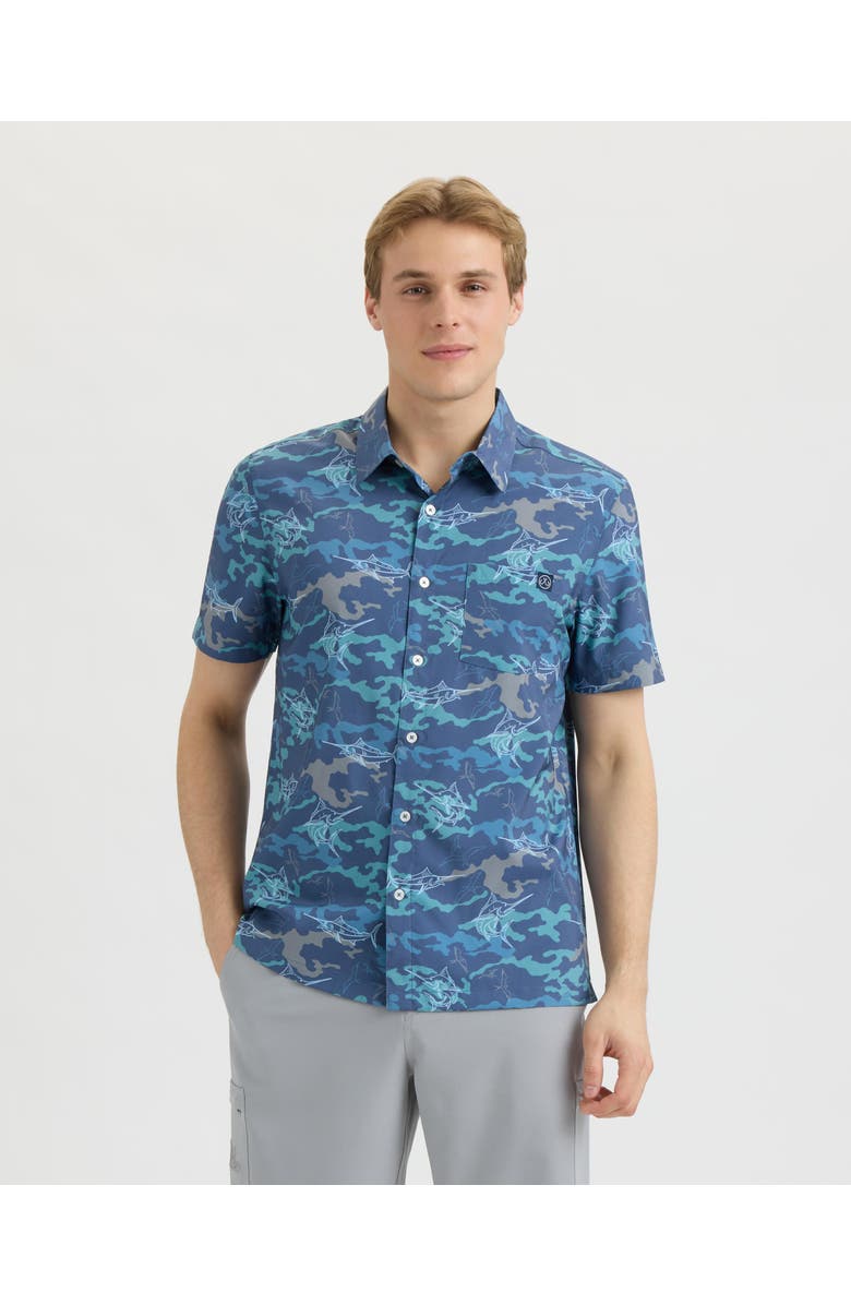 Salt Life Frigate Stealth Performance Woven Shirt, Main, color, Vintage Indigo
