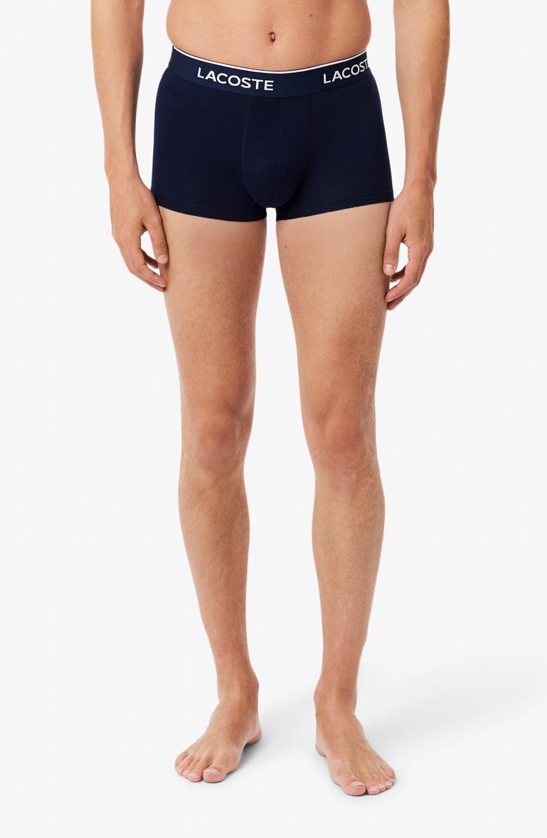 Lacoste Core Essentials Assorted 3-Pack Stretch Cotton Boxer Briefs, Alternate, color, Navy Blue/ Green-Red-Navy