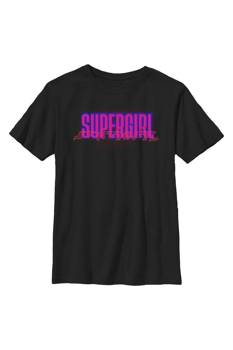 Boy's Supergirl Cute Neon Logo  Graphic T-Shirt, Main, color, Black