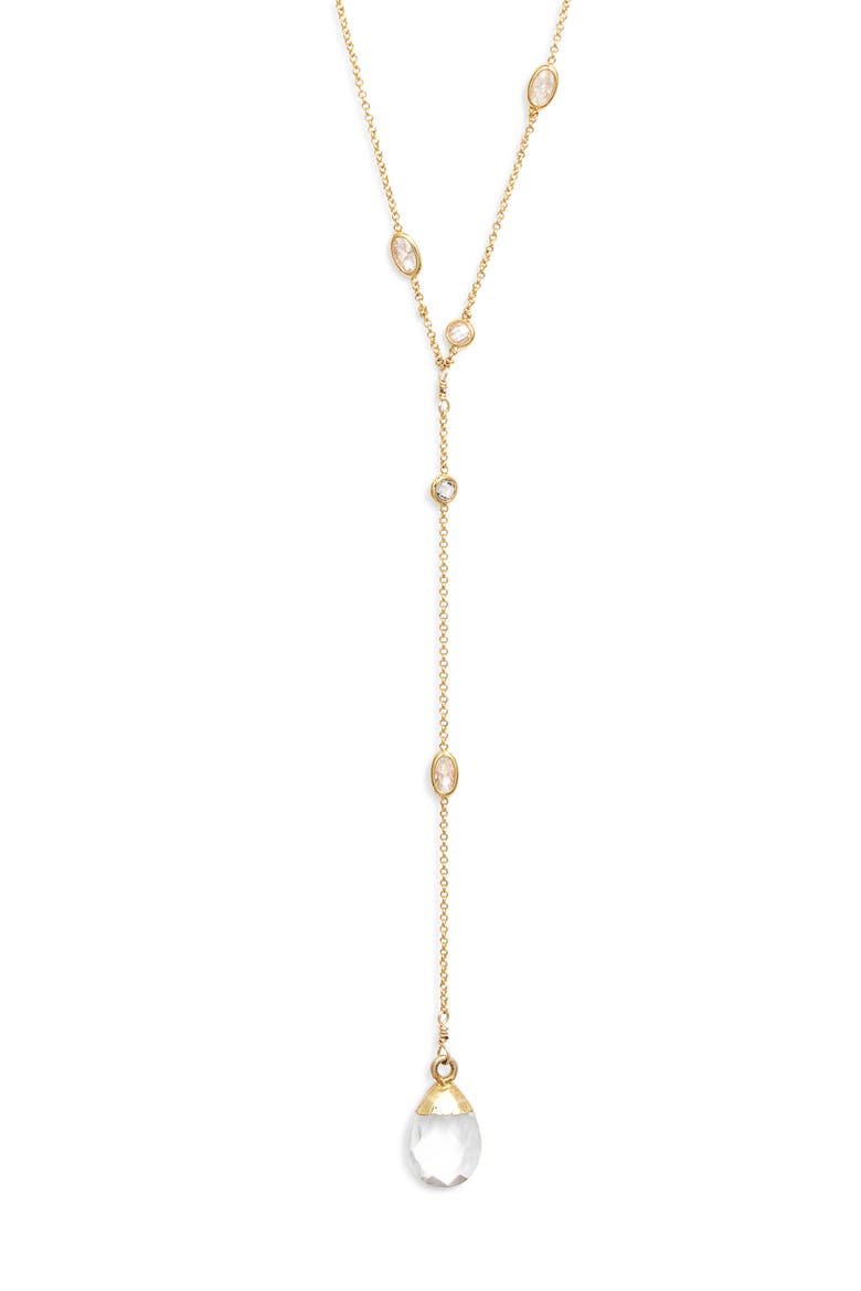 Raindrop Cubic Zirconia Y-Necklace, Main, color, GOLD