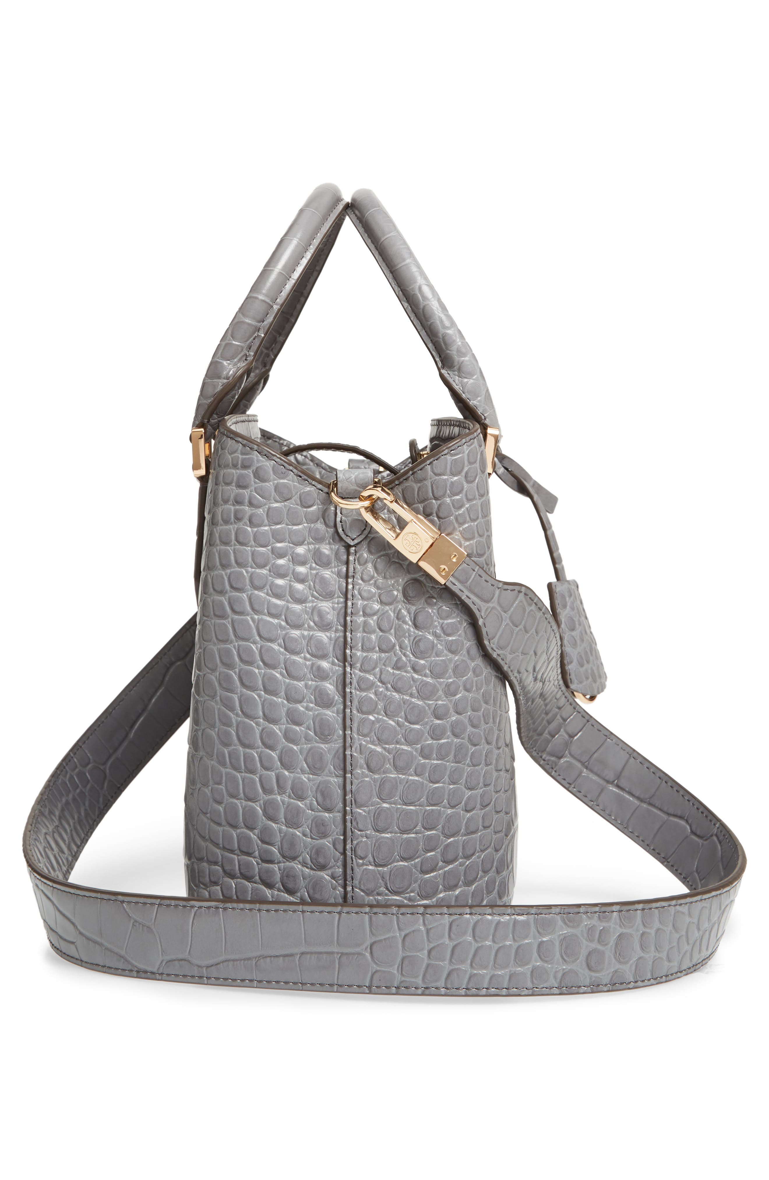 Small Robinson Croc Embossed Leather Bucket Bag, Alternate, color, ZINC