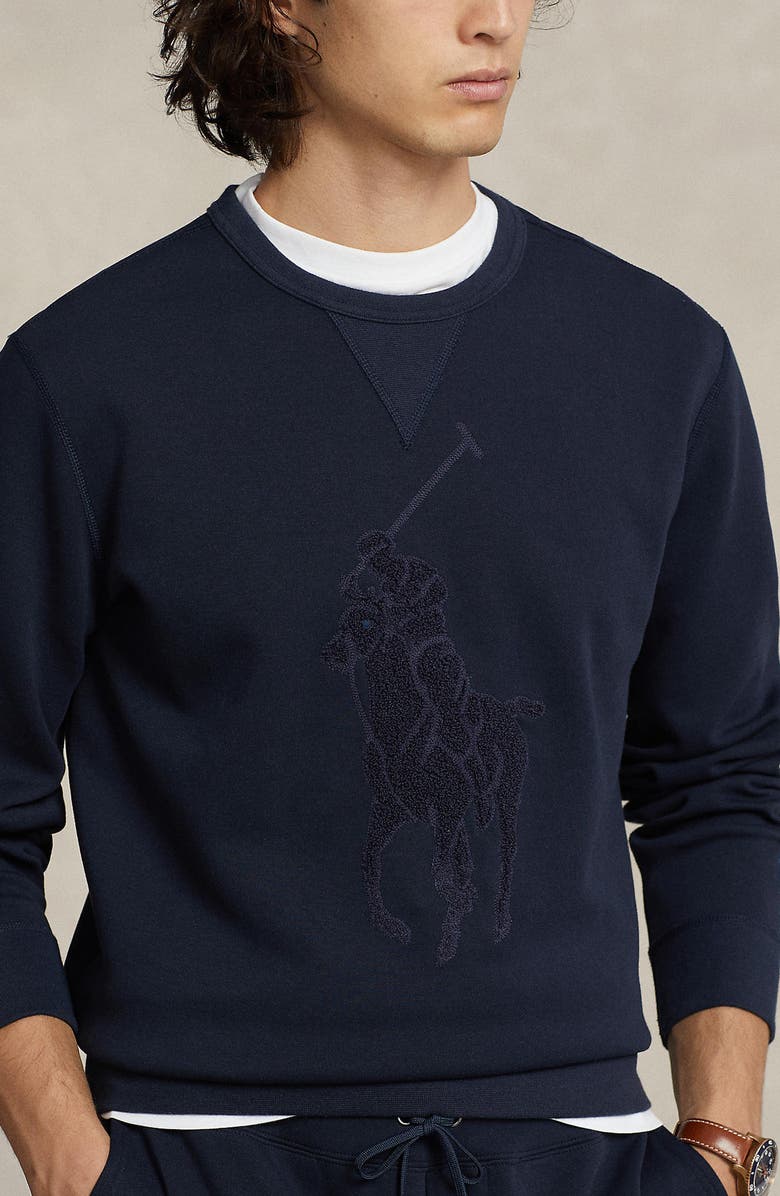 Polo Ralph Lauren Bouclé Polo Rider Crewneck Sweatshirt, Alternate, color, Aviator Navy