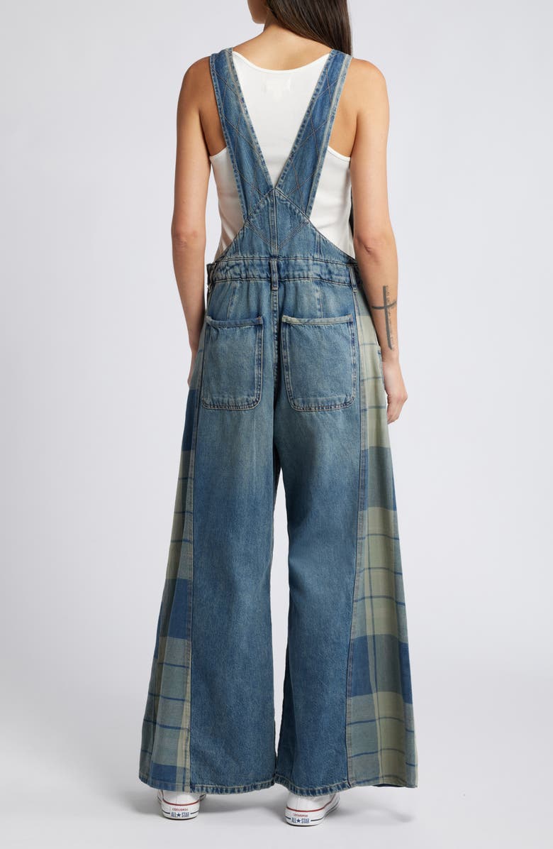 Free People Patchwork Denim Overalls, Alternate, color,