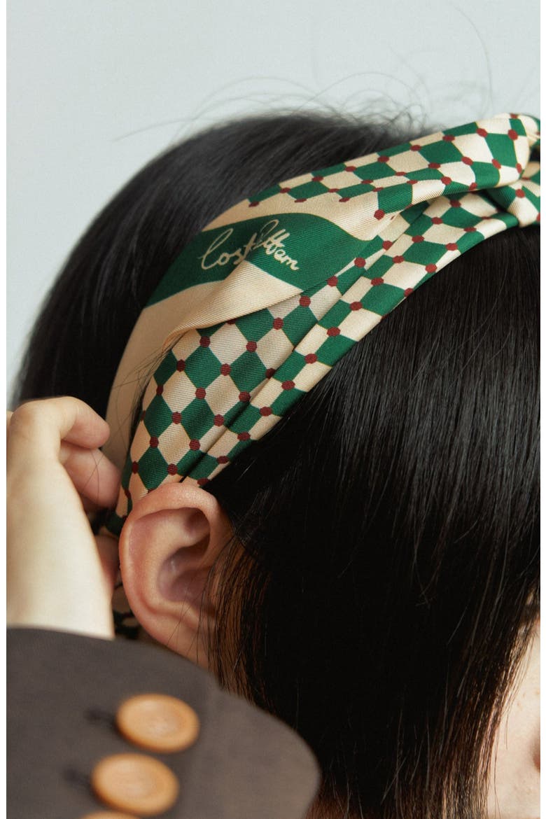 Checkerboard Skinny Silk Scarf, Alternate, color, GREEN
