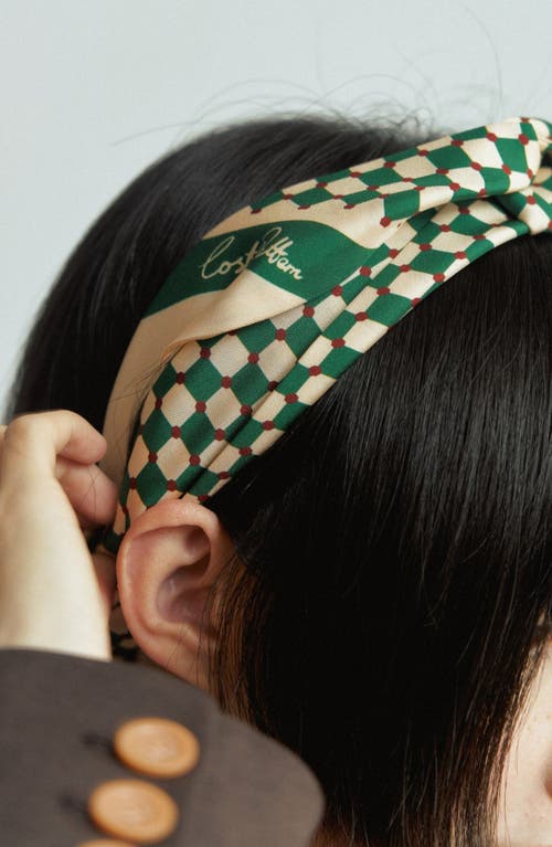 Lost Pattern Checkerboard Skinny Silk Scarf In Green
