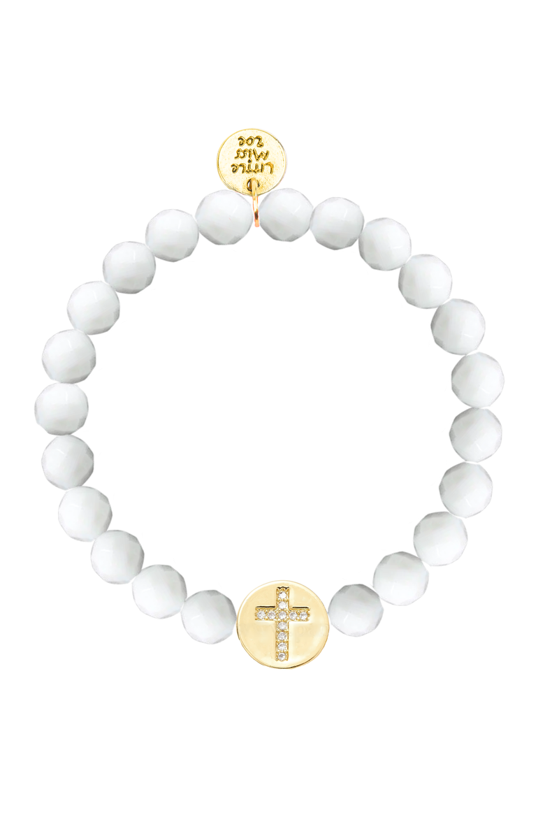 Little Miss Zoe Jade Pave Cross Bracelet, Main, color, White