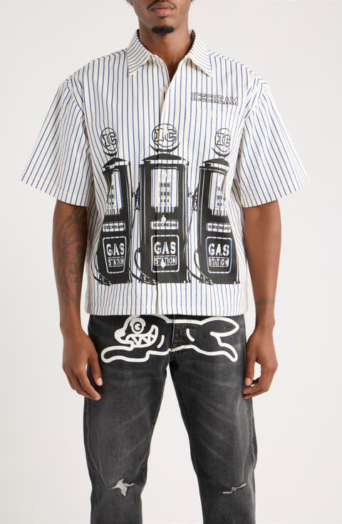 Mango Stripe Short Sleeve Button-Up Shirt
