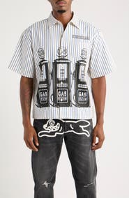ICECREAM Mango Stripe Short Sleeve Button-Up Shirt