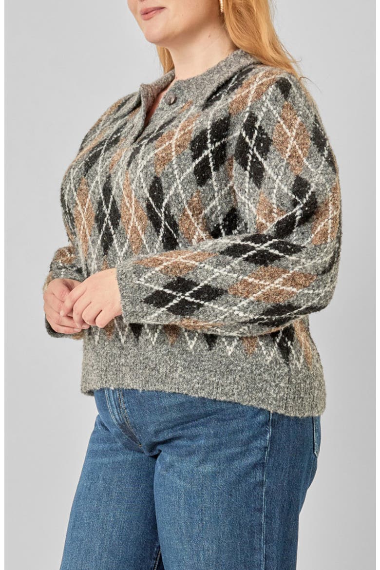 Argyle Collared Sweater, Alternate, color, GREY