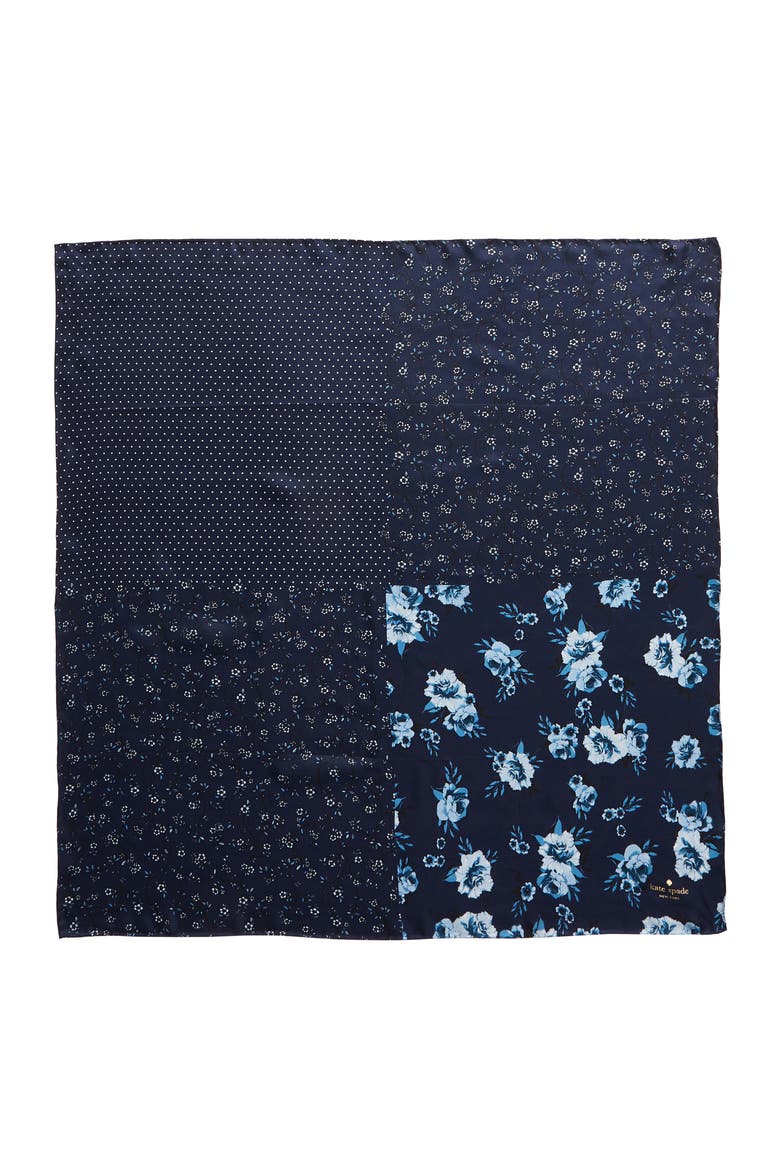 prairie rose patchwork silk square scarf, Alternate, color, VOYAGE BLUE