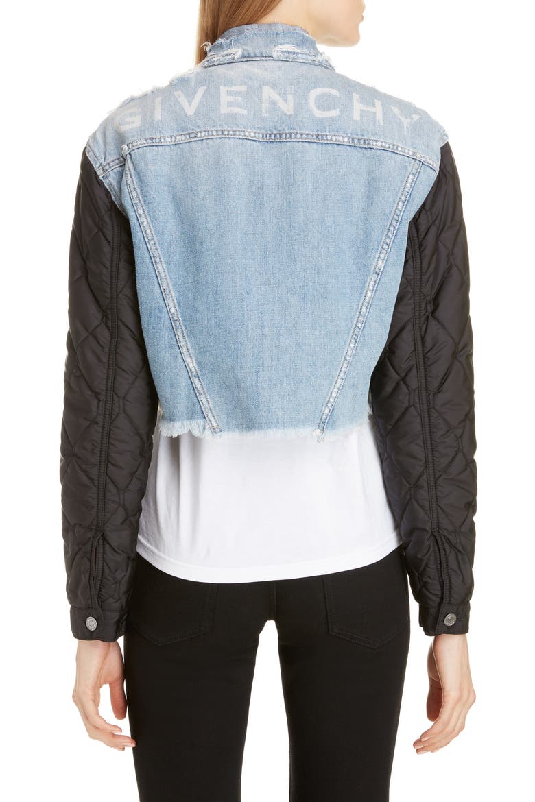 Quilted Sleeve Destroyed Denim Jacket, Alternate, color, BLACK/ LIGHT BLUE